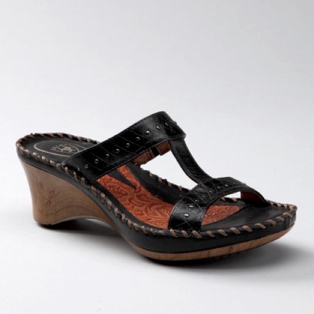 ARIAT Black Cannes Slide Wedge Sandals